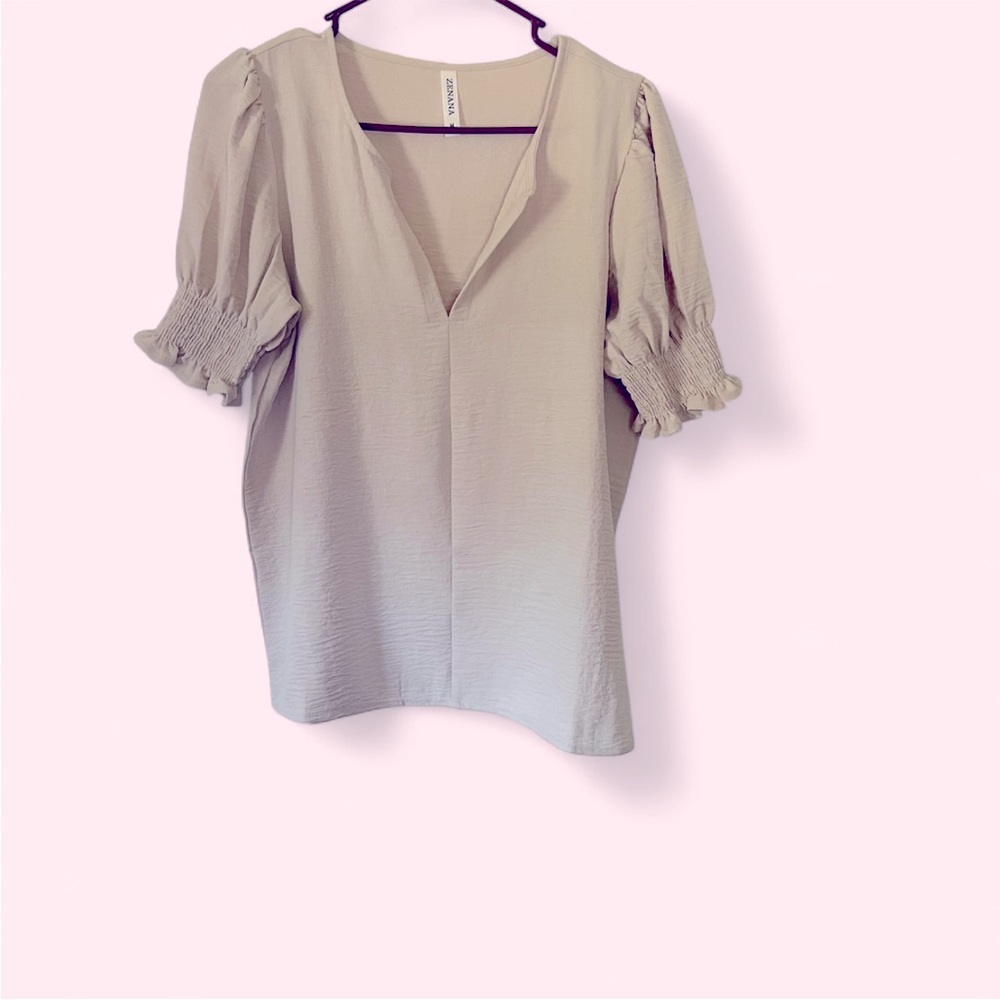 Zenana Outfitters Cream Blouse with Mandarin Collar